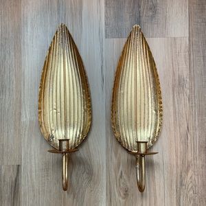 Anthropologie leaf candle sconces//gold// set 💛✨